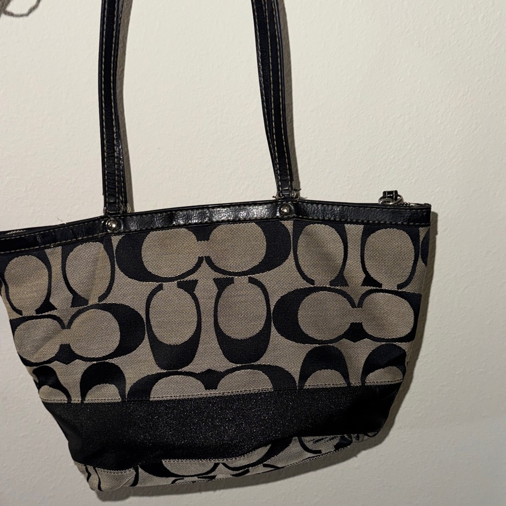 Coach Signature Black and Tan Tote - Picture 6 of 17
